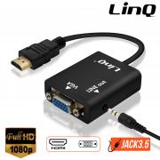 CAVO VIDEO E AUDIO HDMI MASCHIO A VGA FEMMINA E CAVO JACK 3.5MM LINQ NERO